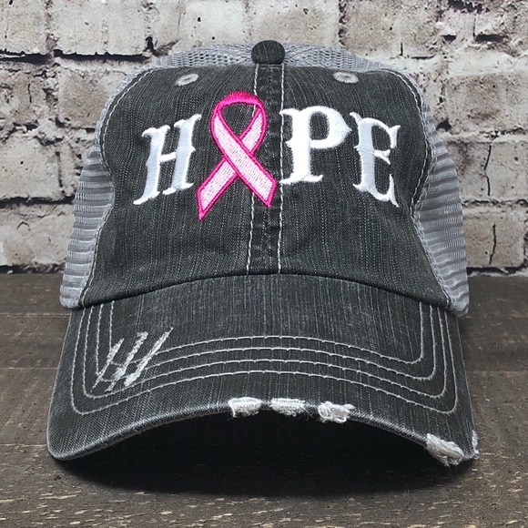 "Hope" Breast Cancer Pink Ribbon Embroidered Cap - Picture 1 of 7